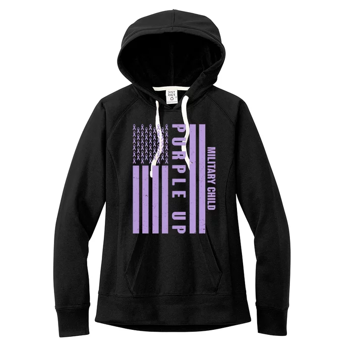 Military Child Purple UP US American Flag Women's Fleece Hoodie