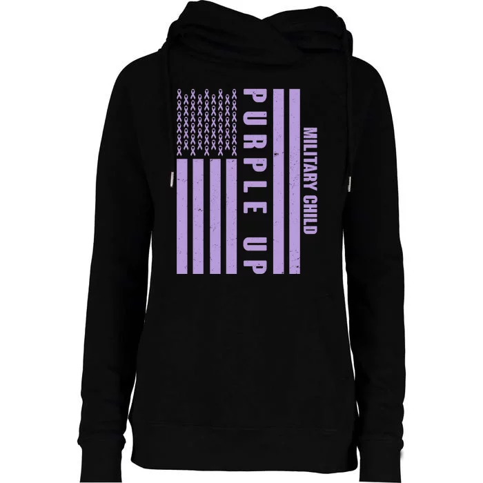 Military Child Purple UP US American Flag Womens Funnel Neck Pullover Hood