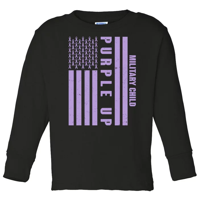 Military Child Purple UP US American Flag Toddler Long Sleeve Shirt