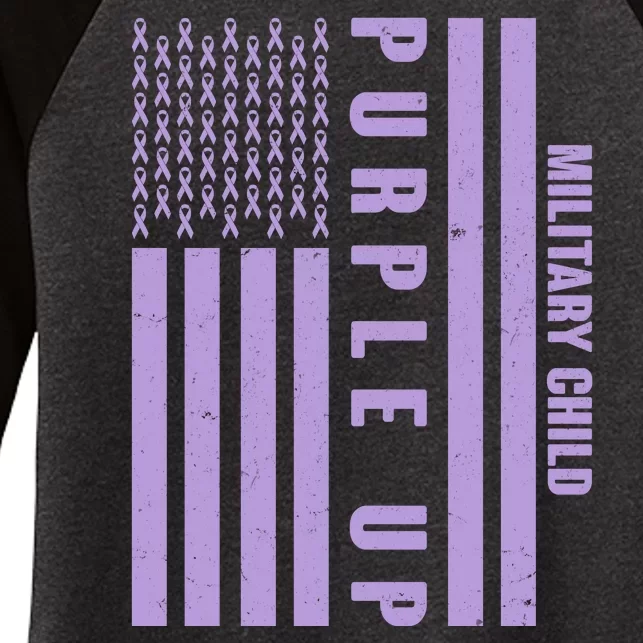 Military Child Purple UP US American Flag Women's Tri-Blend 3/4-Sleeve Raglan Shirt