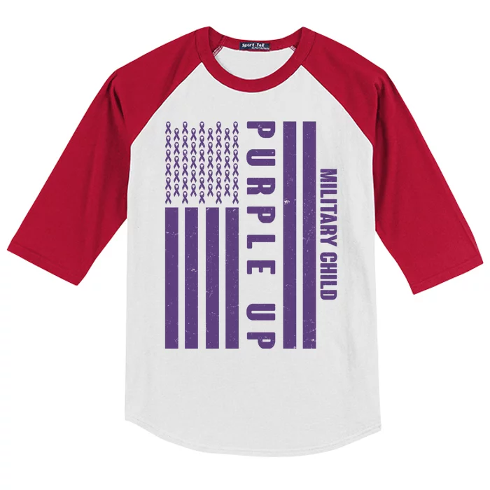 Military Child Purple UP US American Flag Kids Colorblock Raglan Jersey