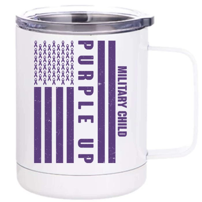 Military Child Purple UP US American Flag Front & Back 12oz Stainless Steel Tumbler Cup