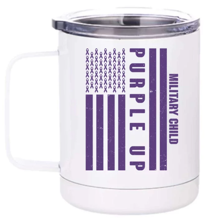 Military Child Purple UP US American Flag Front & Back 12oz Stainless Steel Tumbler Cup