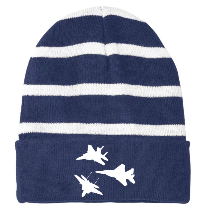 Military Fighter Jets Striped Beanie with Solid Band