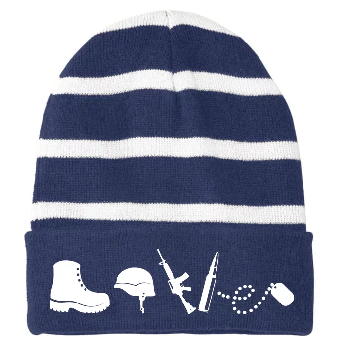 Military Love Striped Beanie with Solid Band