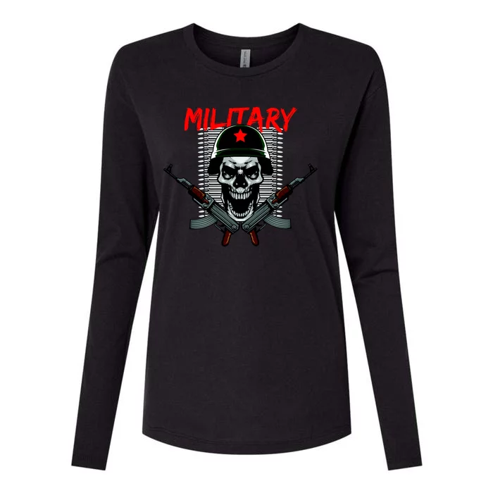 Military Skeleton Womens Cotton Relaxed Long Sleeve T-Shirt