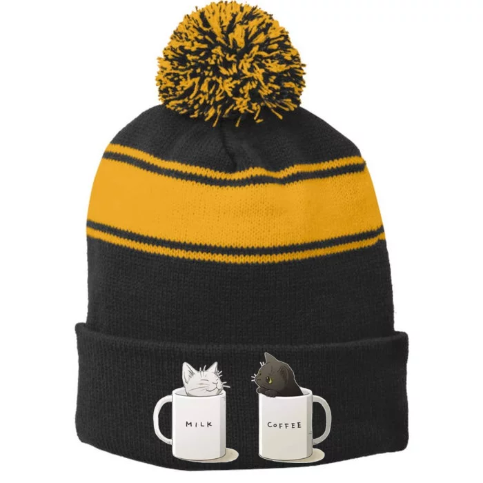 Milk N Coffee Kitties Stripe Pom Pom Beanie