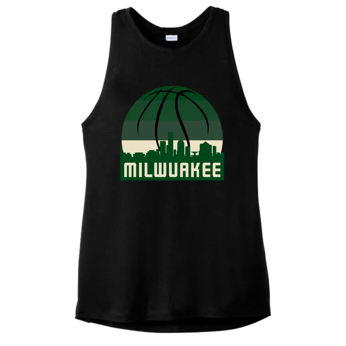 Milwaukee Basketball City Skyline Ladies Tri-Blend Wicking Tank