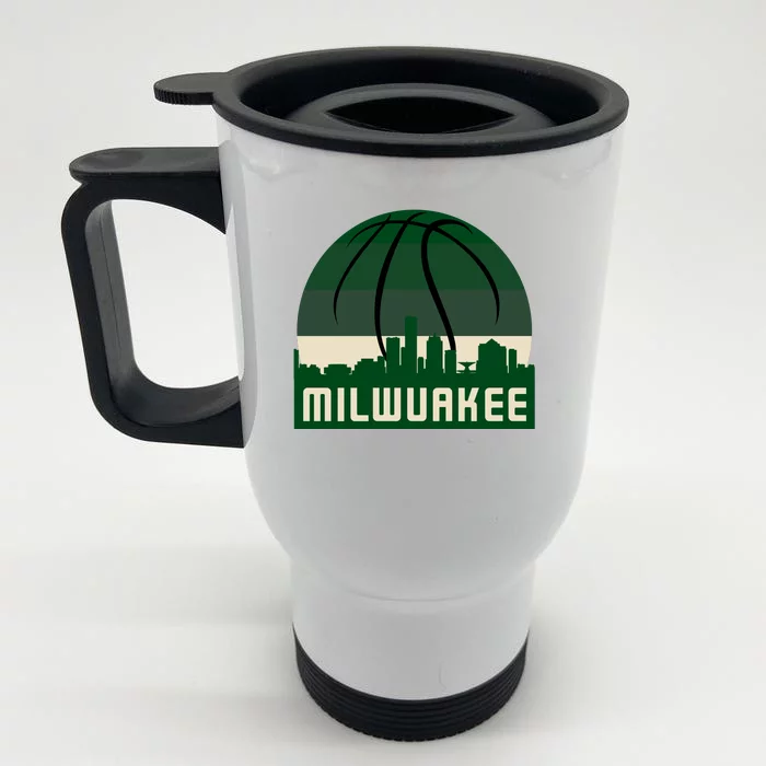 Milwaukee Basketball City Skyline Front & Back Stainless Steel Travel Mug