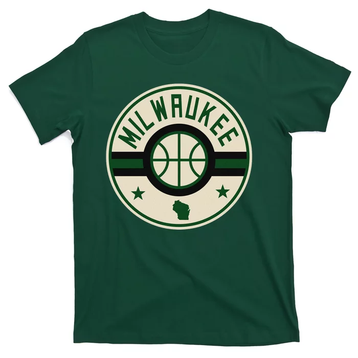 Milwaukee Basketball Stars And Stripes Wisconsin Map T-Shirt