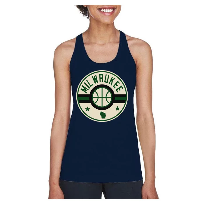 Milwaukee Basketball Stars And Stripes Wisconsin Map Women's Racerback Tank