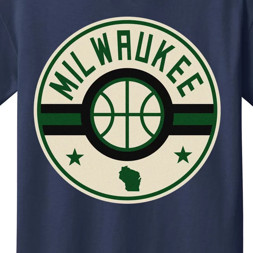 Milwaukee Basketball Stars And Stripes Wisconsin Map Kids T-Shirt