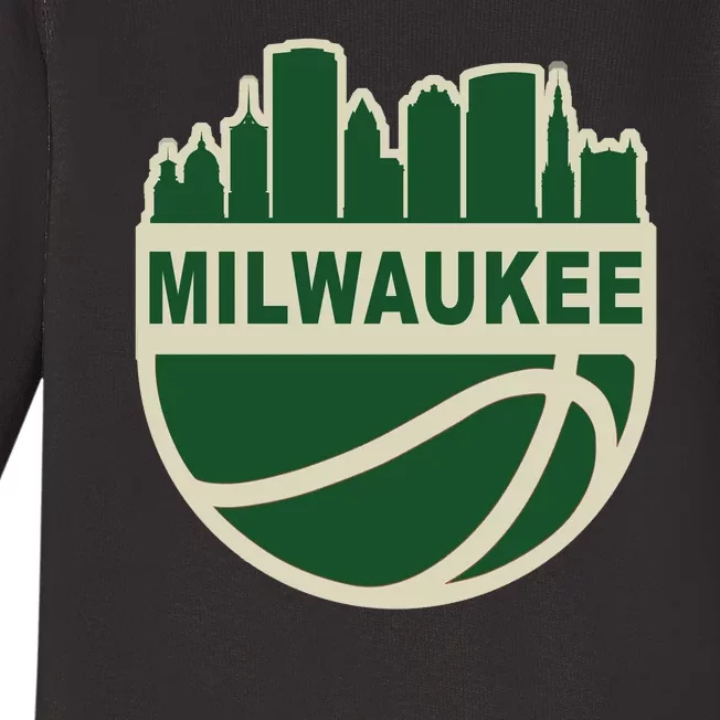 Milwaukee Basketball Wisconsin Cityscape Baby Long Sleeve Bodysuit