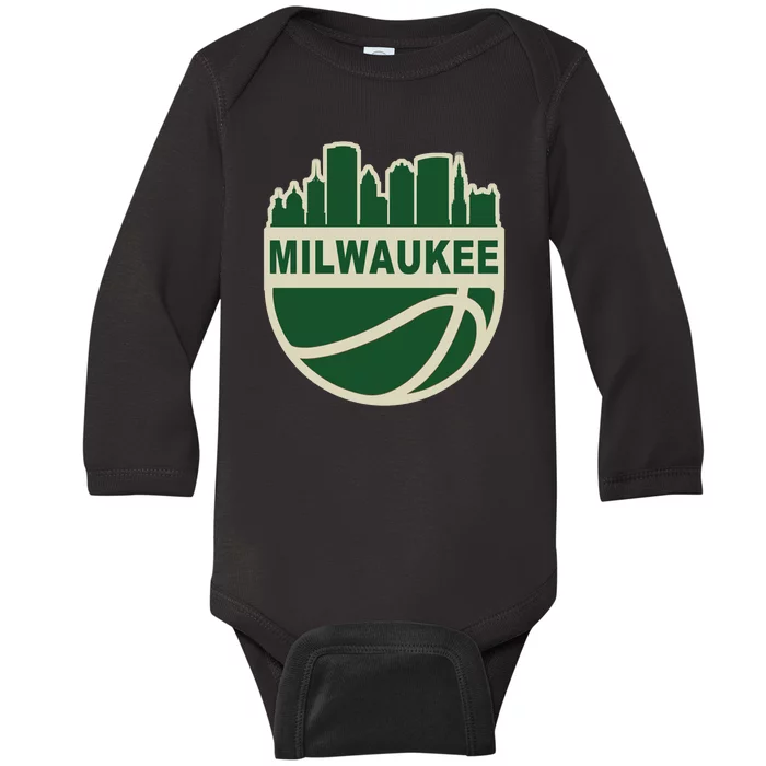 Milwaukee Basketball Wisconsin Cityscape Baby Long Sleeve Bodysuit