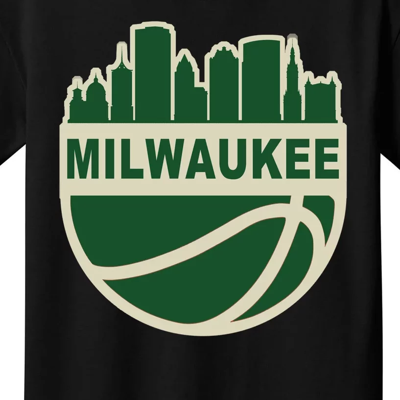 Milwaukee Basketball Wisconsin Cityscape Kids T-Shirt