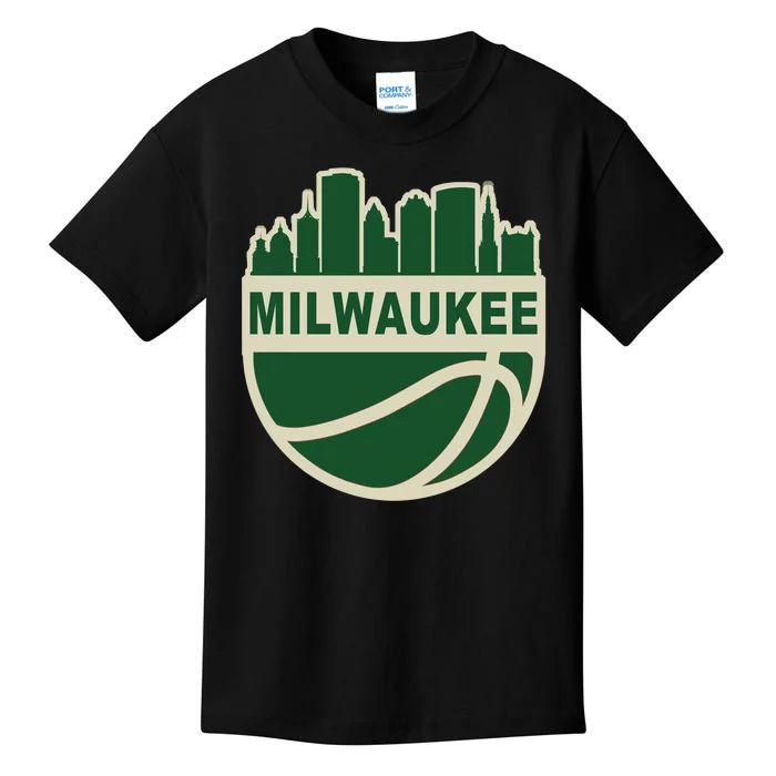 Milwaukee Basketball Wisconsin Cityscape Kids T-Shirt