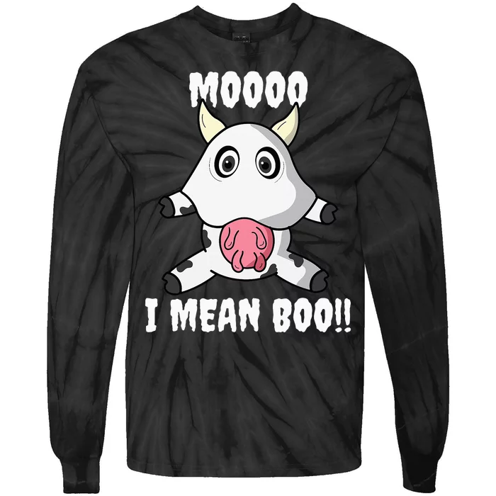 Mooo I Mean Boo Funny Cow Costume Halloween Tie-Dye Long Sleeve Shirt