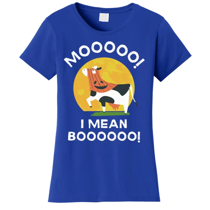 Moo I Mean Boo Cow Ghost Gift Funny Ghost Cow Costume For Gift Women's T-Shirt