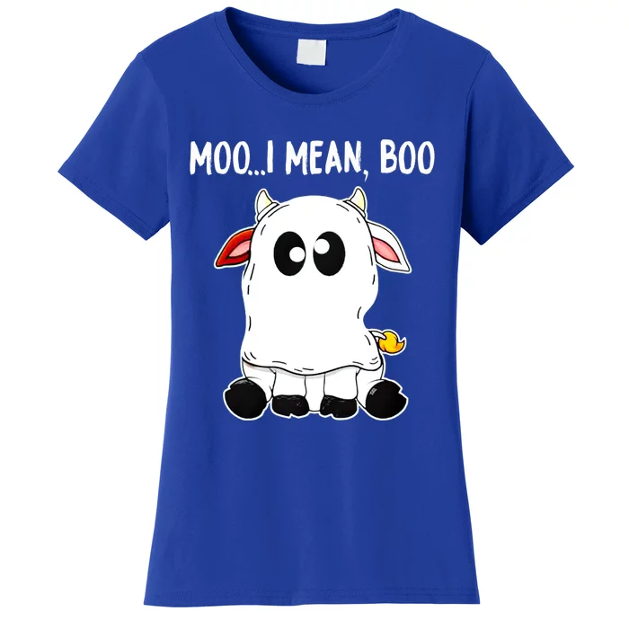 Moo I Mean Boo Cow Ghost Halloween Funny Gift Women's T-Shirt