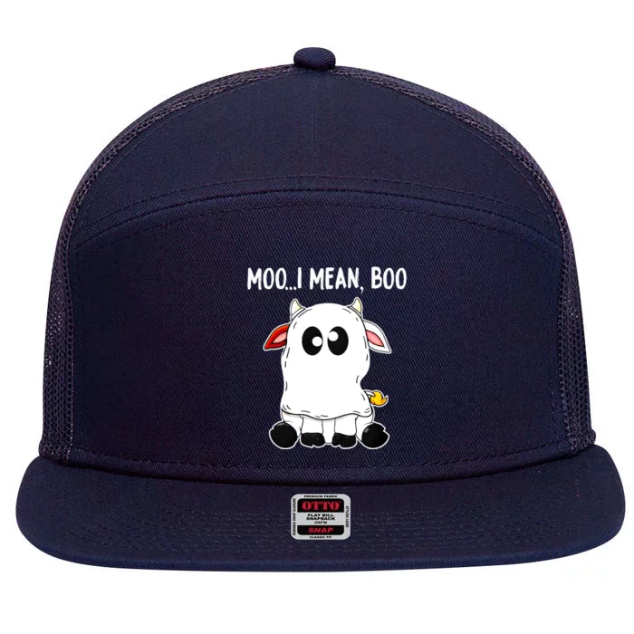 Moo I Mean Boo Cow Ghost Halloween Funny Gift 7 Panel Mesh Trucker Snapback Hat