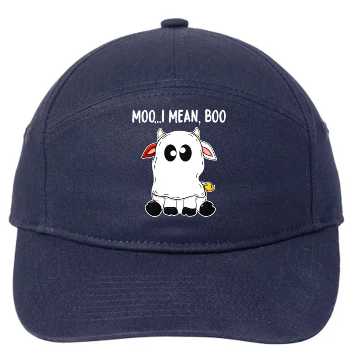 Moo I Mean Boo Cow Ghost Halloween Funny Gift 7-Panel Snapback Hat