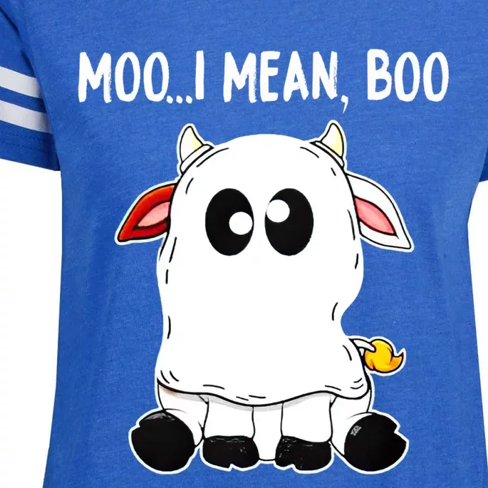 Moo I Mean Boo Cow Ghost Halloween Funny Gift Enza Ladies Jersey Football T-Shirt