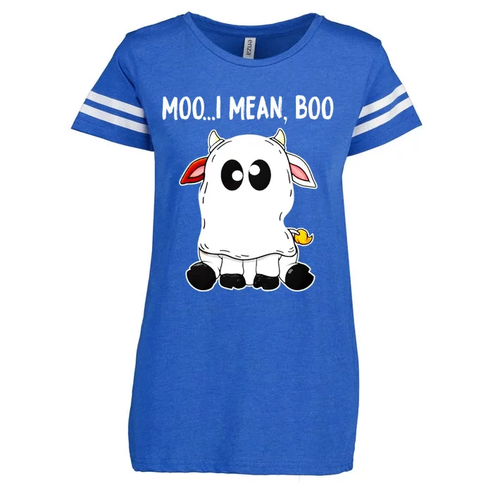 Moo I Mean Boo Cow Ghost Halloween Funny Gift Enza Ladies Jersey Football T-Shirt