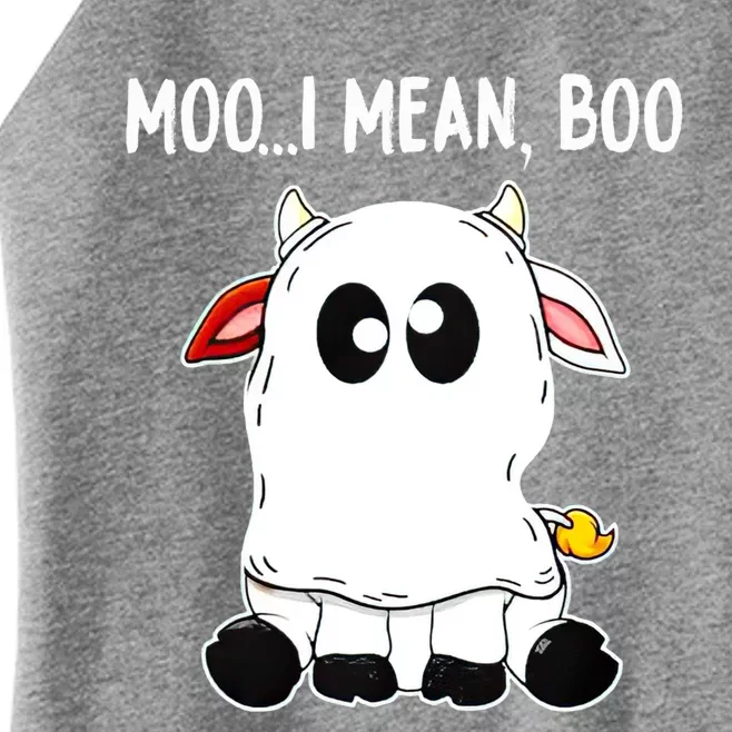 Moo I Mean Boo Cow Ghost Halloween Funny Gift Women’s Perfect Tri Rocker Tank