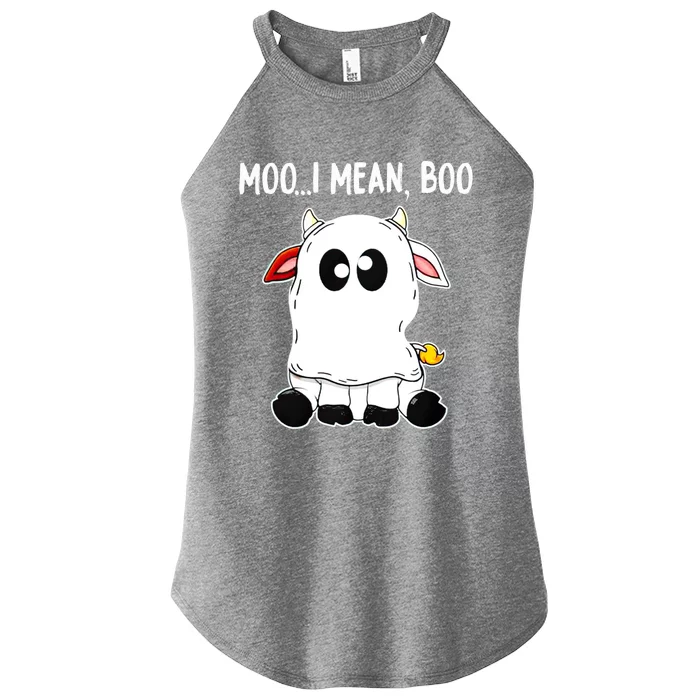 Moo I Mean Boo Cow Ghost Halloween Funny Gift Women’s Perfect Tri Rocker Tank