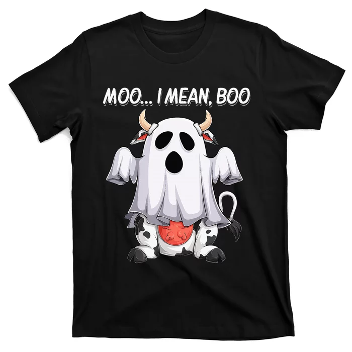 Moo I Mean Boo Ghost Cow Funny Halloween T-Shirt