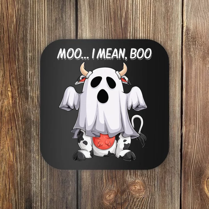 Moo I Mean Boo Ghost Cow Funny Halloween Coaster