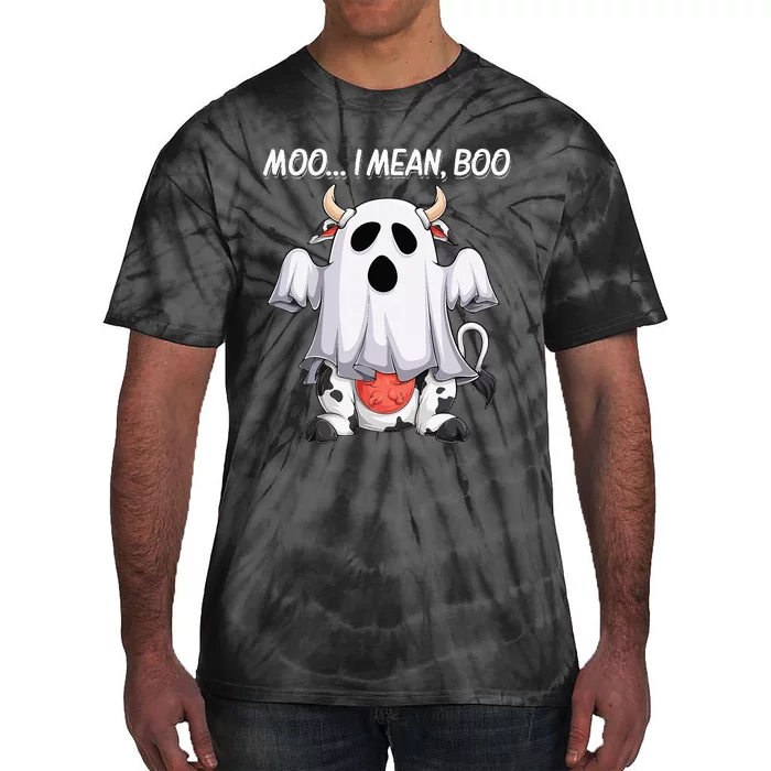 Moo I Mean Boo Ghost Cow Funny Halloween Tie-Dye T-Shirt