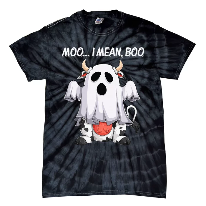 Moo I Mean Boo Ghost Cow Funny Halloween Tie-Dye T-Shirt