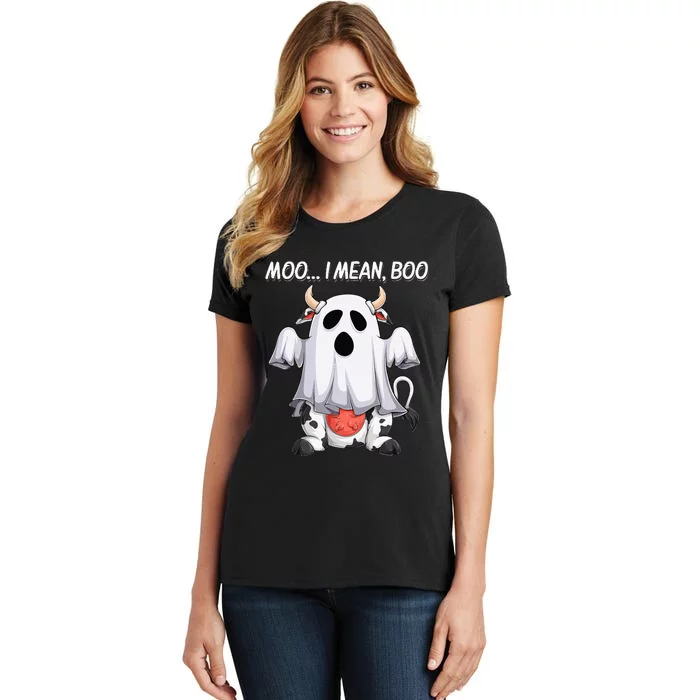 Moo I Mean Boo Ghost Cow Funny Halloween Women's T-Shirt