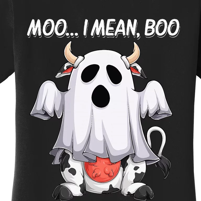 Moo I Mean Boo Ghost Cow Funny Halloween Women's T-Shirt