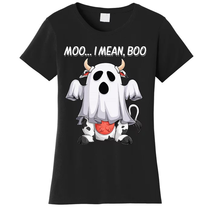 Moo I Mean Boo Ghost Cow Funny Halloween Women's T-Shirt