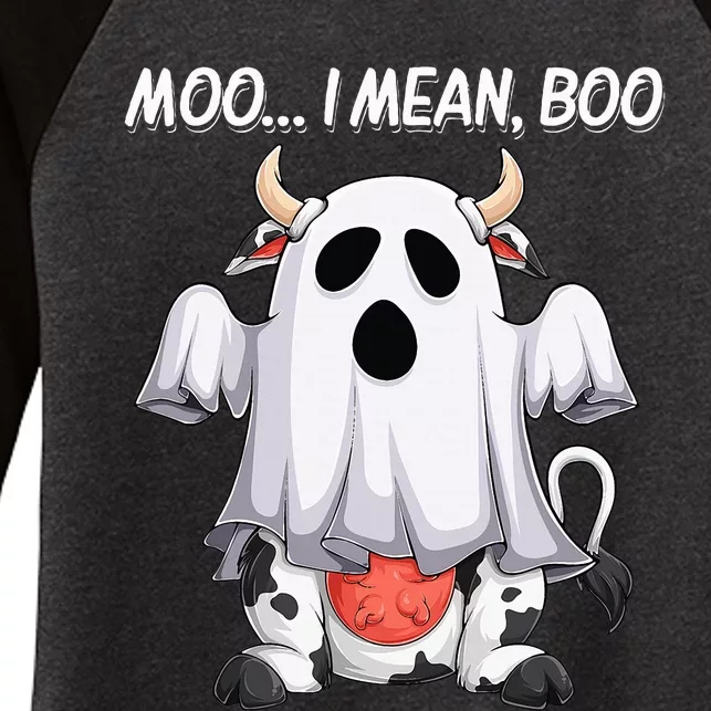 Moo I Mean Boo Ghost Cow Funny Halloween Women's Tri-Blend 3/4-Sleeve Raglan Shirt