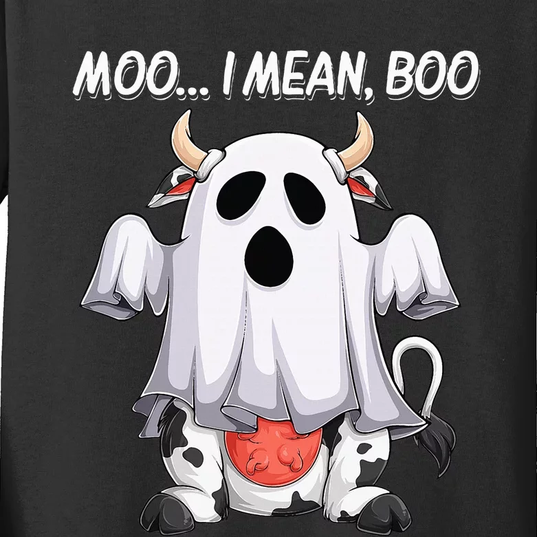 Moo I Mean Boo Ghost Cow Funny Halloween Kids Long Sleeve Shirt