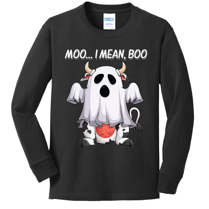 Moo I Mean Boo Ghost Cow Funny Halloween Kids Long Sleeve Shirt