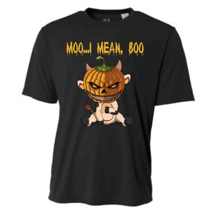 Moo I Mean Boo Cow Pumpkin Halloween Gift Cooling Performance Crew T-Shirt