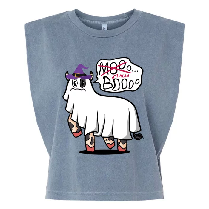 Mooo I Mean Boo Funny Gift Halloween Funny Cow Gift Garment-Dyed Women's Muscle Tee