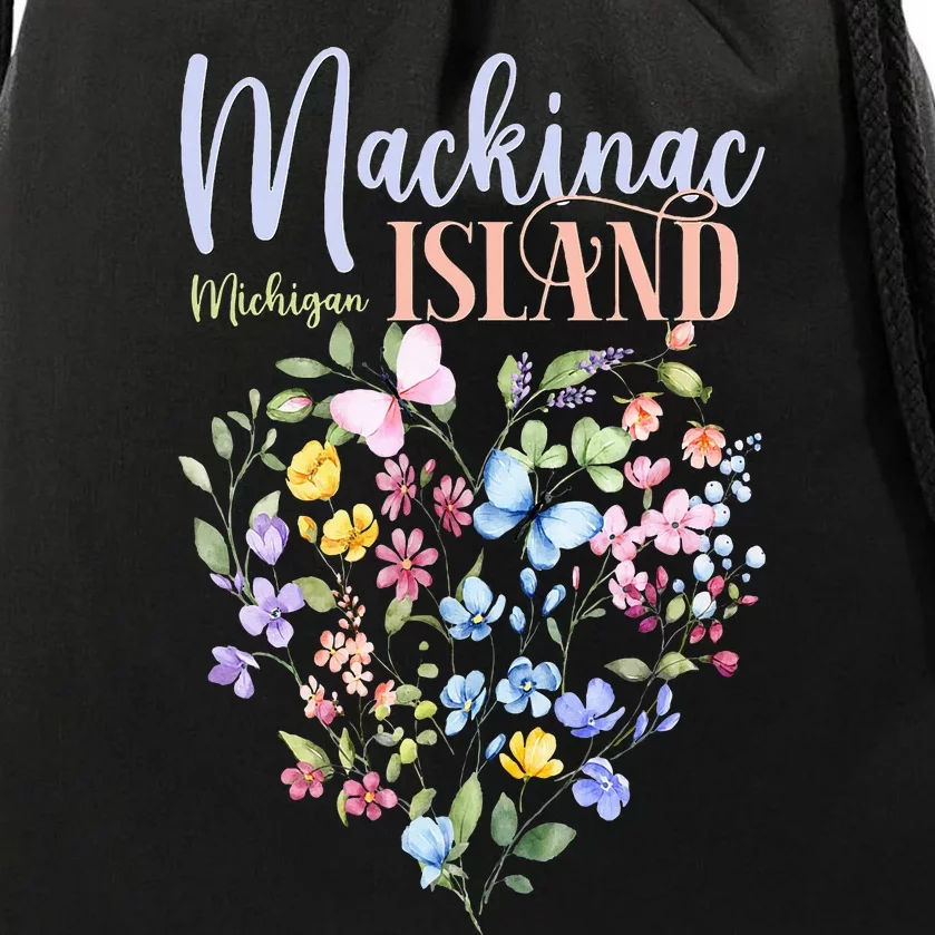 Mackinac Island Michigan Wildflowers Heart I Love Michigan Drawstring Bag