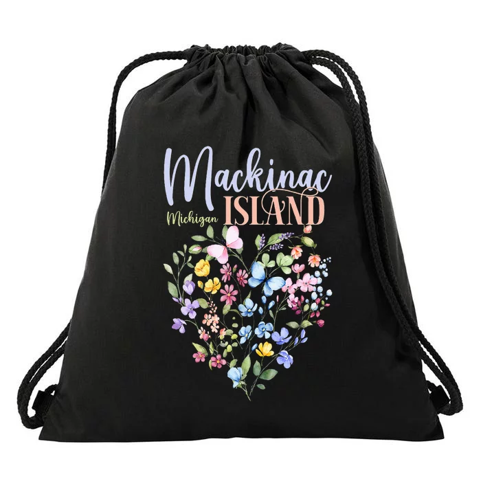 Mackinac Island Michigan Wildflowers Heart I Love Michigan Drawstring Bag