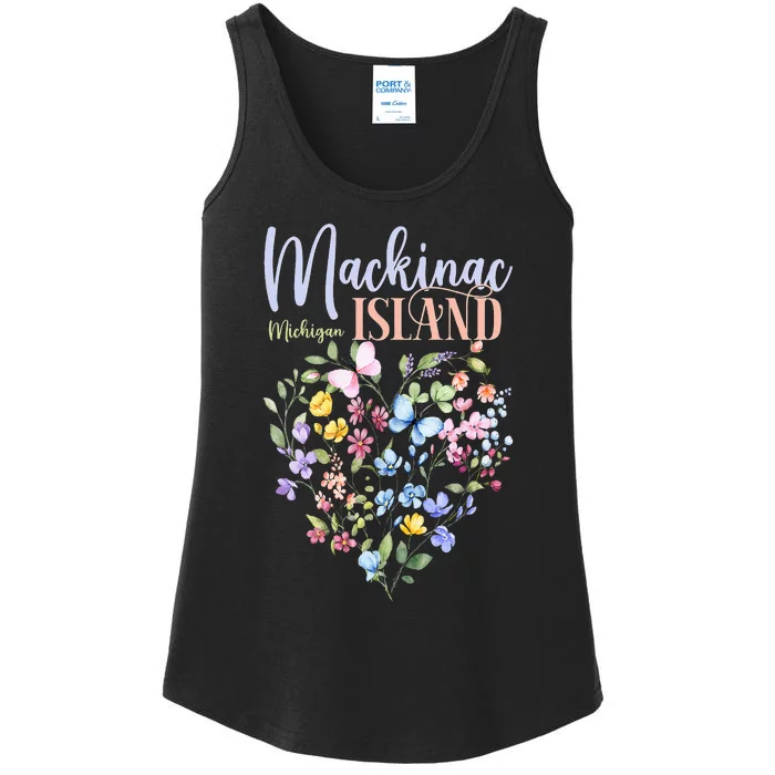 Mackinac Island Michigan Wildflowers Heart I Love Michigan Ladies Essential Tank