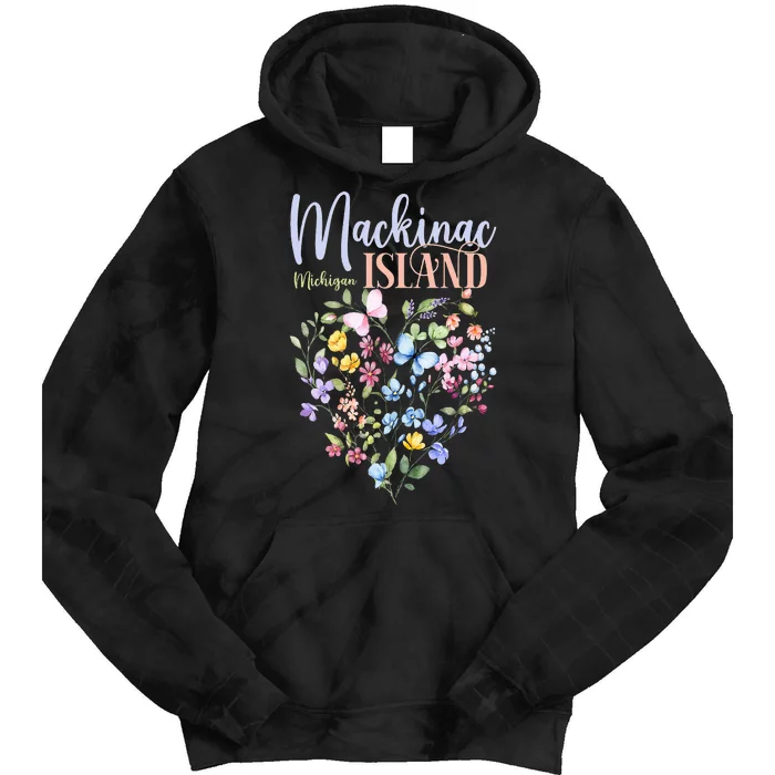 Mackinac Island Michigan Wildflowers Heart I Love Michigan Tie Dye Hoodie