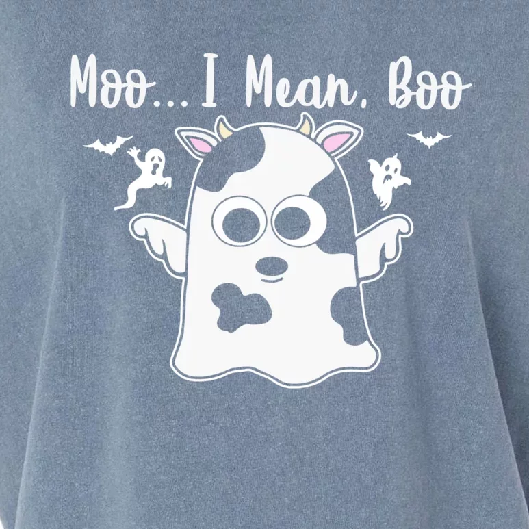 Moo I Mean Boo Funny Cow Halloween Gift Garment-Dyed Women's Muscle Tee