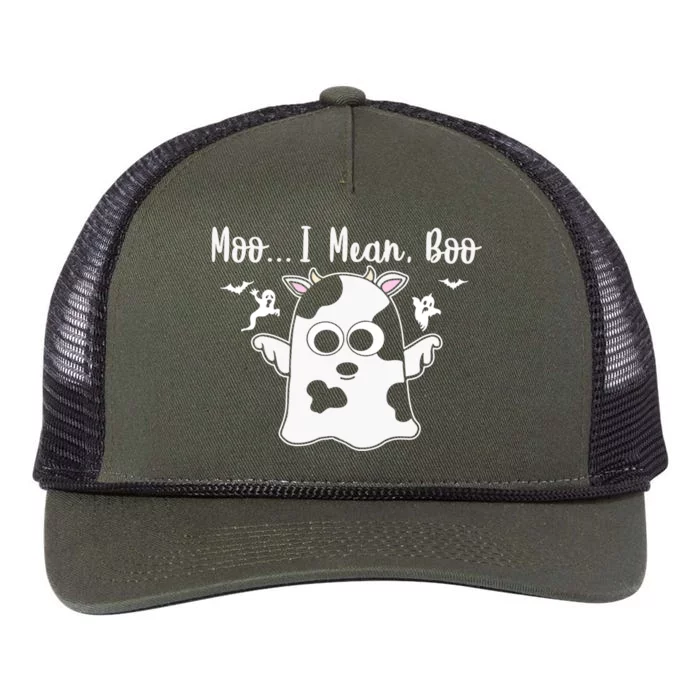 Moo I Mean Boo Funny Cow Halloween Gift Retro Rope Trucker Hat Cap