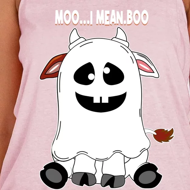 Moo I Mean Boo Funny Cow Halloween Gift Women's Knotted Racerback Tank