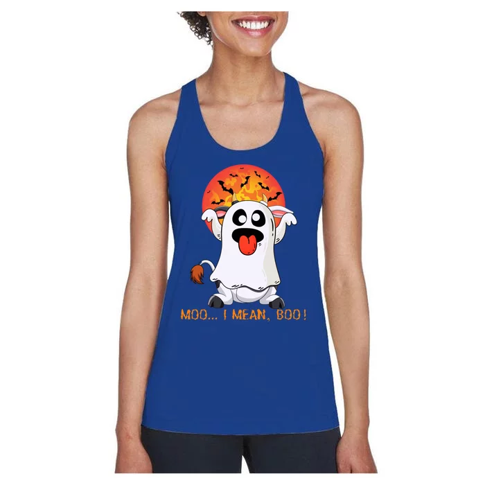 Moo I Mean Boo Funny Ghost Cow Halloween Gift Women's Racerback Tank