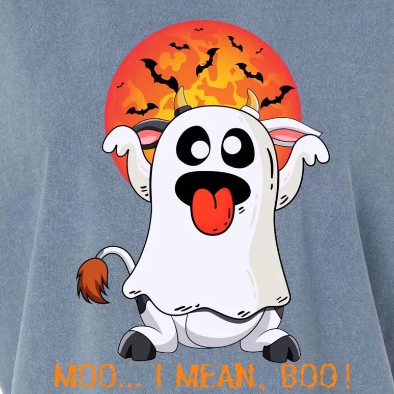 Moo I Mean Boo Funny Ghost Cow Halloween Gift Garment-Dyed Women's Muscle Tee